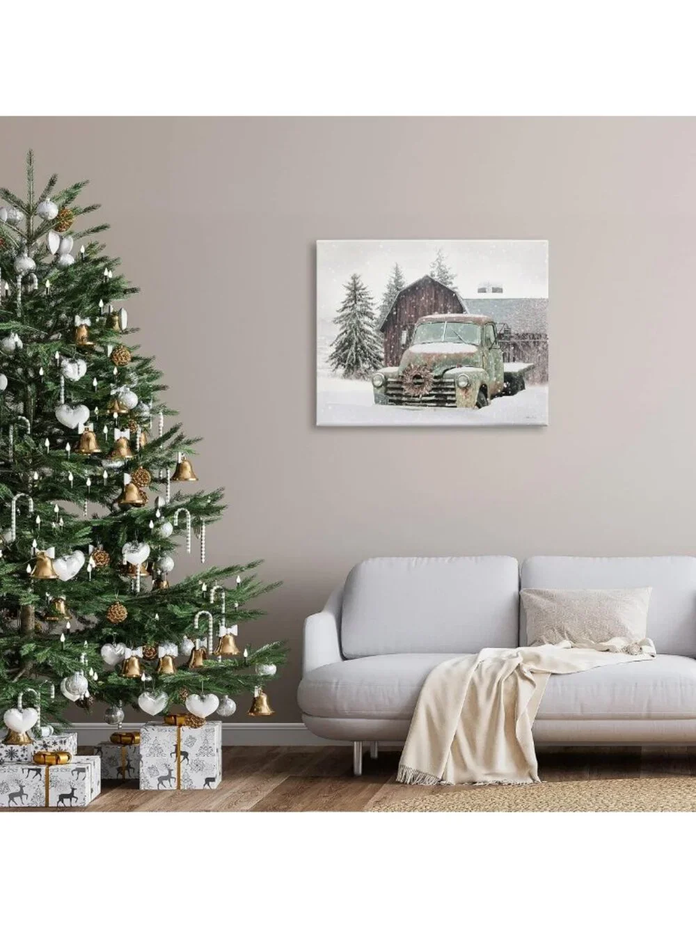 Rustic Winter Vintage Truck & Barn Canvas Wall Art | Cozy Farmhouse Decor